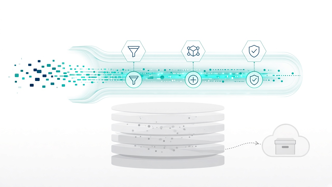 Conceptual diagram of in-memory data flowing through a pipeline past optional storage layers